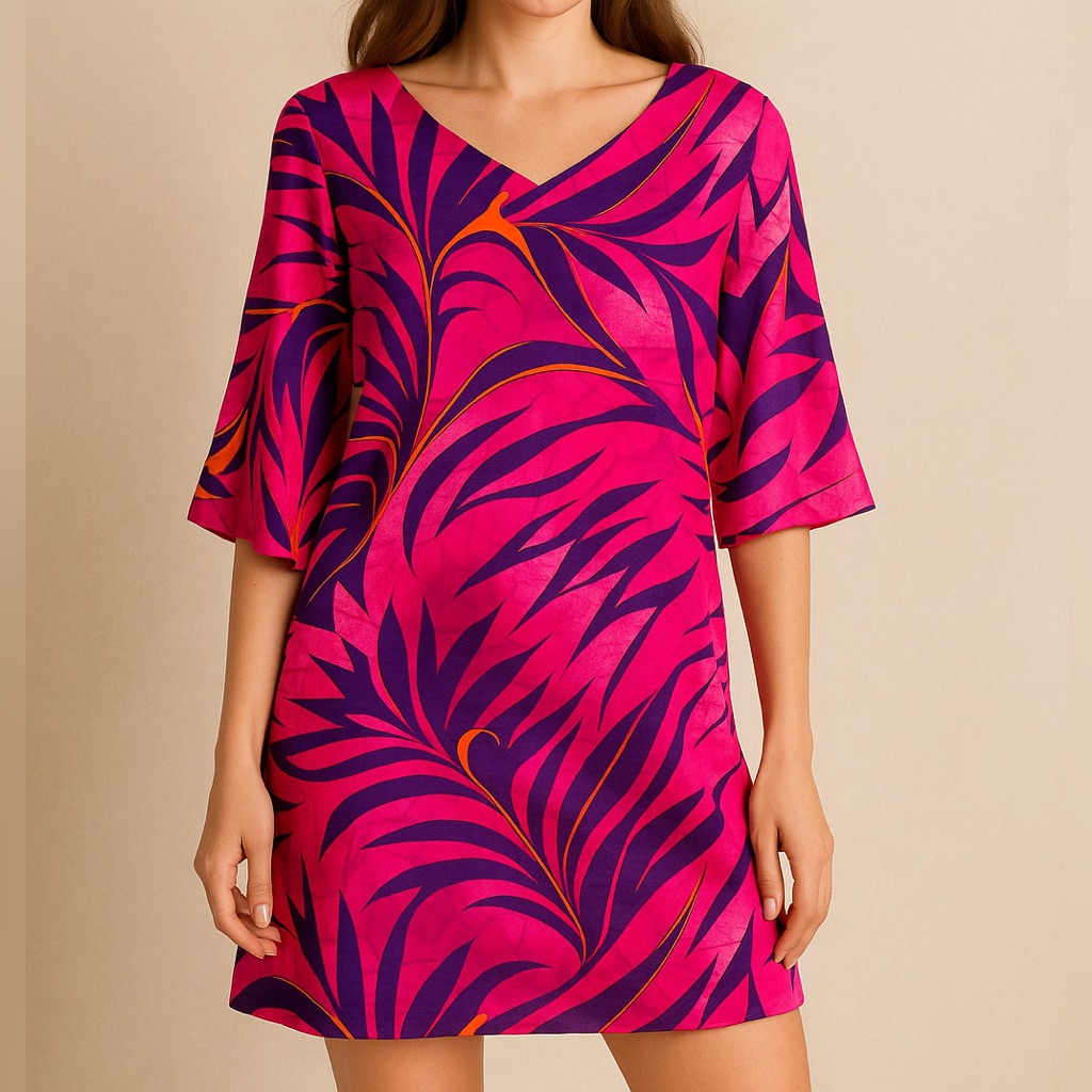 70s Vintage Kay O Hawaii Vibrant Pink And Purple Statement Mini Dress Size S